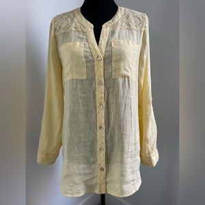 Chico’s Yellow Linen & Lace Embroidered Shirt Size 0 (US Size 4)